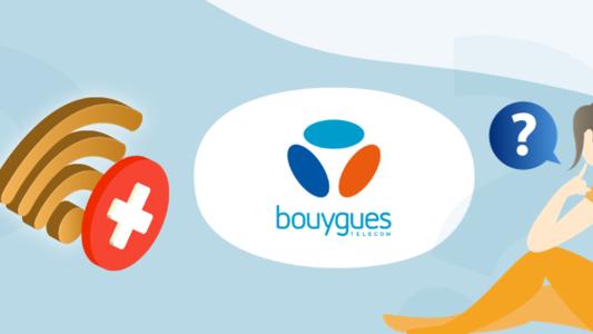 femme s'interrogeant logo bouygues et symbole wifi avec croix