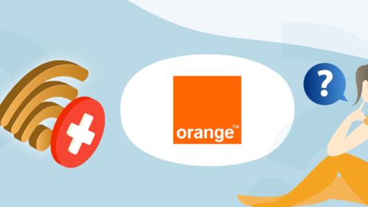 symbole wifi avec croix logo orange et femme s'interrogeant