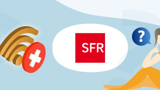 symbole wifi avec croix logo sfr et femme s'interrogeant