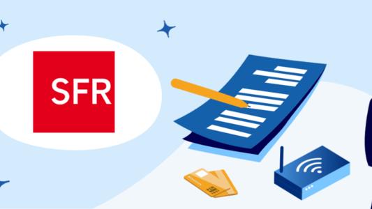 contrat carte bleue et box, homme et logo sfr