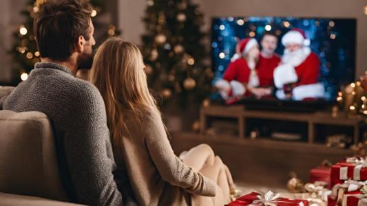 couple regardant la TV à Noël